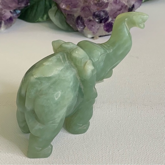 Vintage Green Jade Stone Hand Carved Elephant Figurine Lucky Statue Pet 5" 255g - Picture 10 of 16